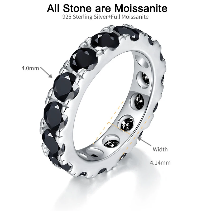 White Black 4mm Full Moissanite Row Rings for Man Women 100% S925 Silver Couple Ring Moissanita Jewelry Pass Diamond Test GRA