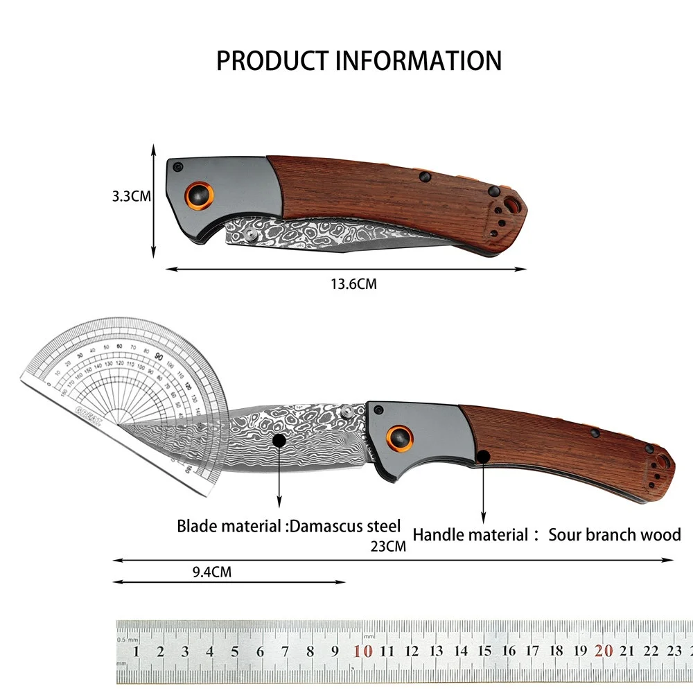 BM 15080 Folding Pocket Knife Damascus Blade Sourwood / G10 Handle Hunting Knife Outdoor EDC Camping Survival Tactical Tools