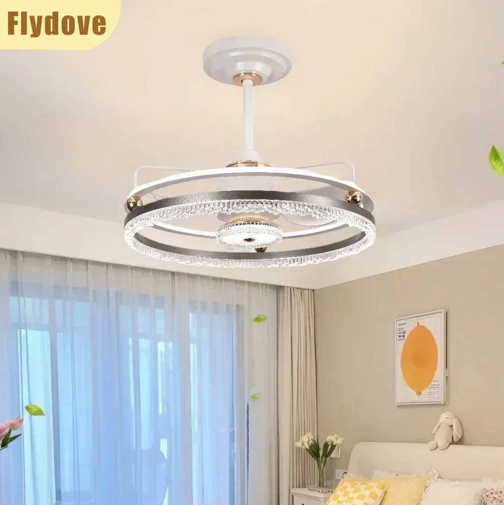 New High-end LED Fan Crystal Chandelier Living Room Bedroom Silent Intelligent Fan Integrated Home Decoration Lighting Fixture