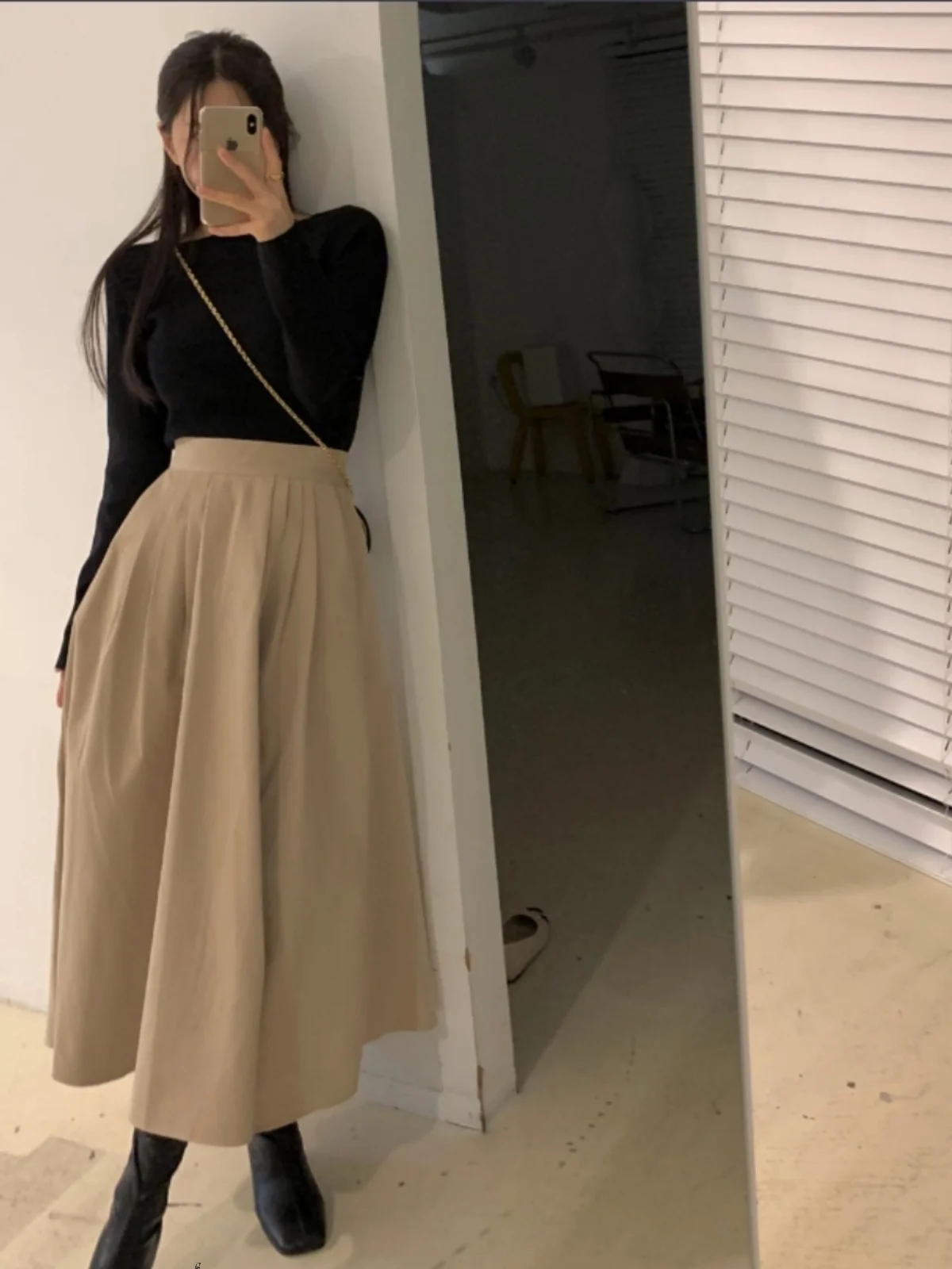 

High Waist A-Line Midi Skirt Women's Vintage Loose Fit Slimming Drapey Versatile Cotton Blend Busin Casual Skirt