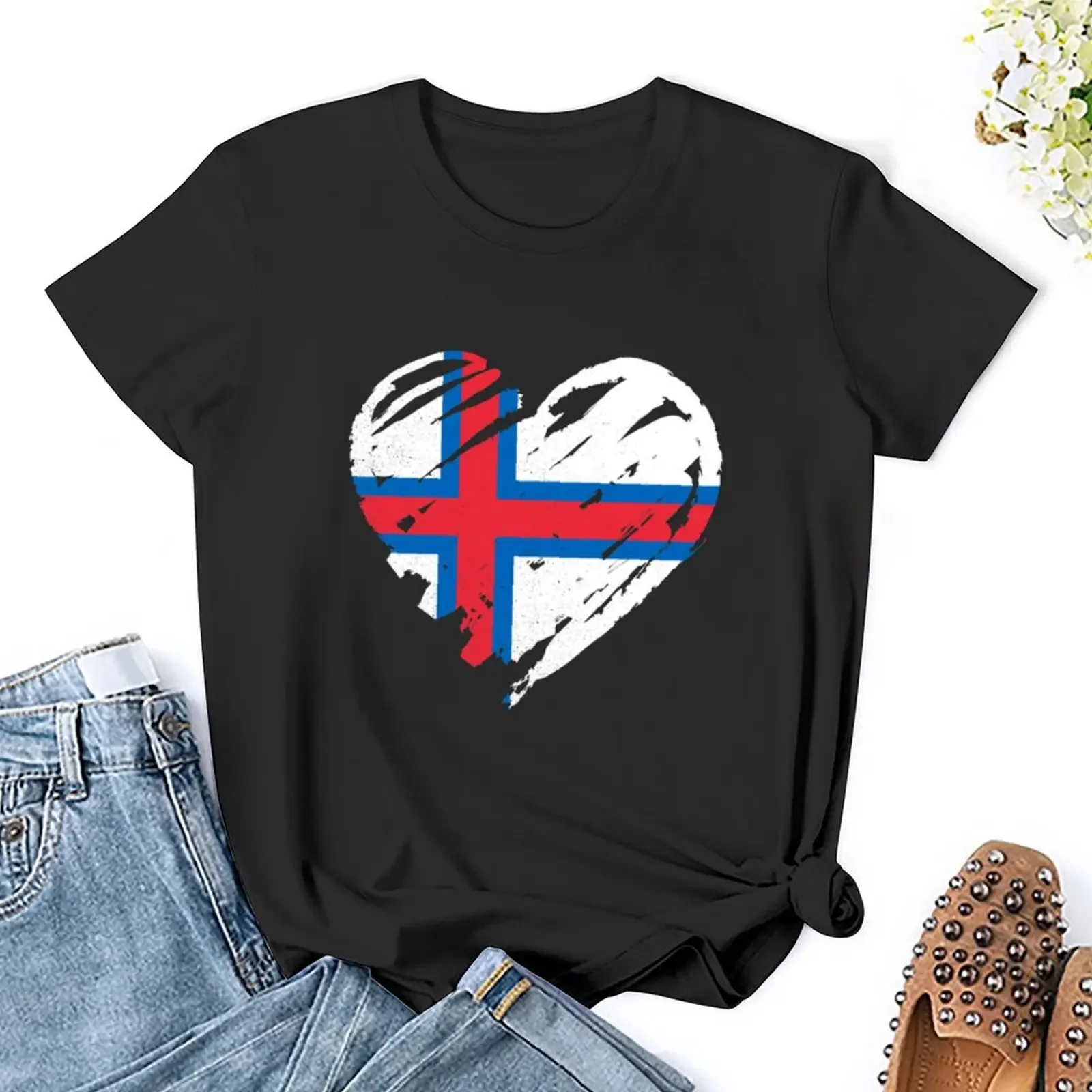 I Love Faroe Islands 여성용 티셔츠, 애니메이션 의류, 미적 의류, 서양 티셔츠, 원피스