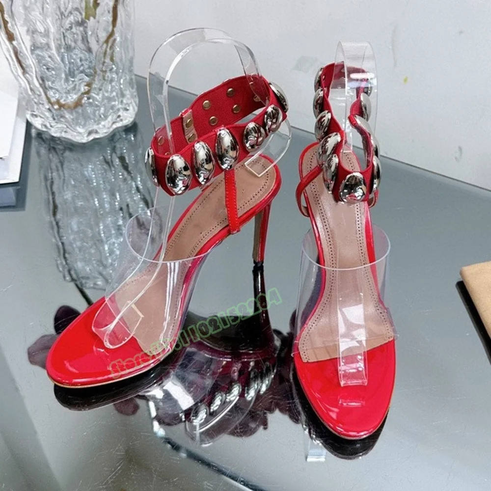 Sandales à Lanières Métalliques en PVC pour Femme, Chaussures à Talons Aiguilles Ouverts, de Styliste, Décontractées, pour ix, Défilé de Mode, Nouveau Style, Été