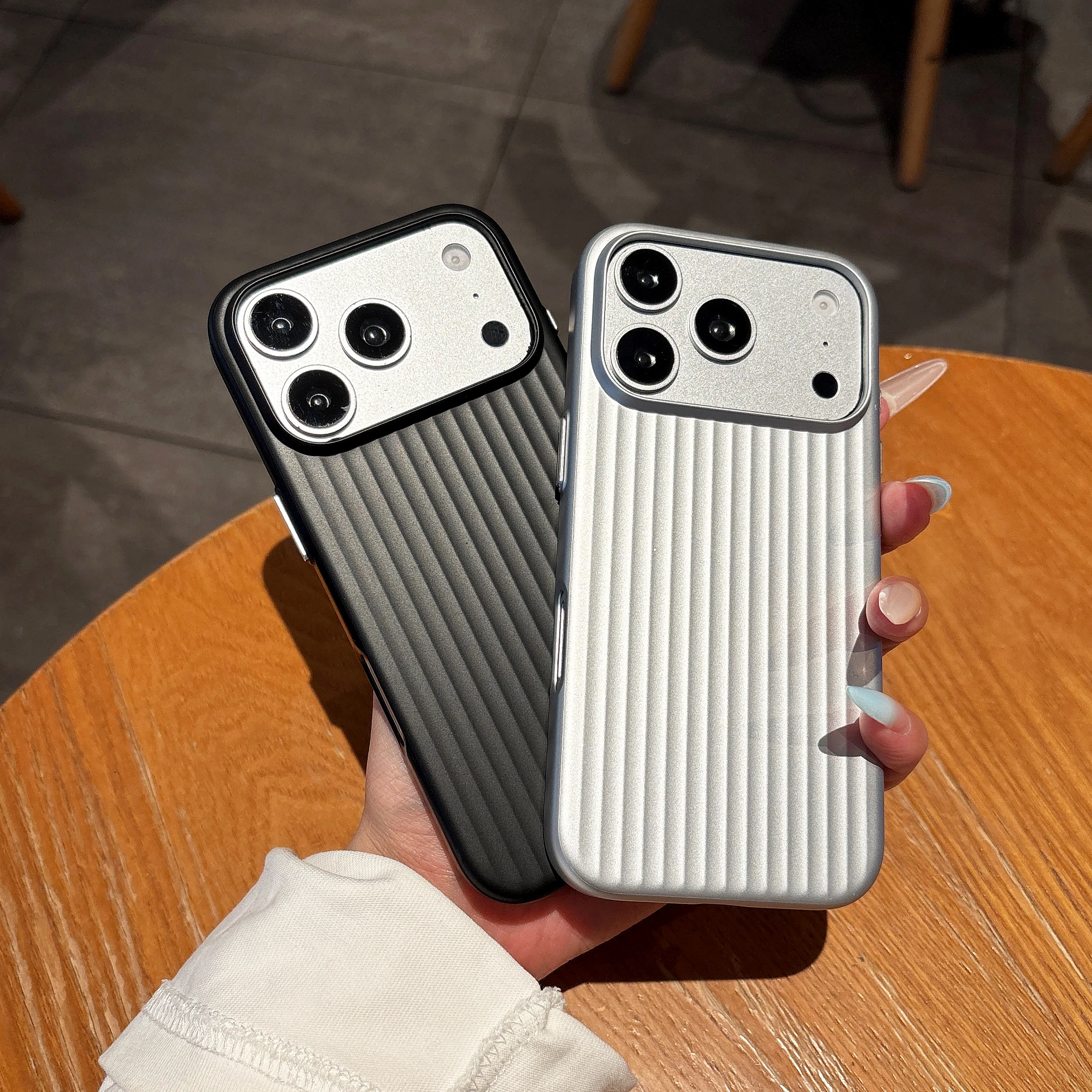 Luxury Luggage Striped Textured Metallic Paint Case for IPhone 17 Air 16 15 14 Plus 13 12 11 Pro Max Shockproof Matte Hard Cover
