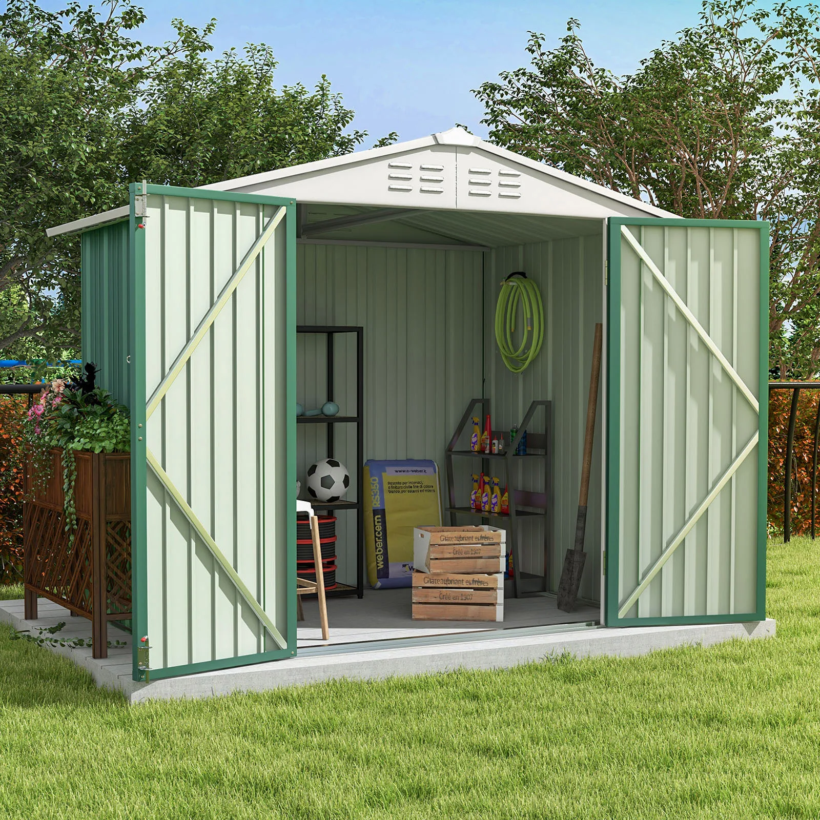 Victone 6FT x 4FT Metal Outdoor Storage Shed, Steel Utility Tool Shed Storage House with Door & Lock for Backyard, Green