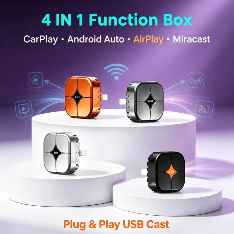 5G WiFi BT5.0 USB Car Cast Adapter, 4-In-1 Wireless CarPlay Android Auto Mirroring, OTA Update For In-Car Entertainment