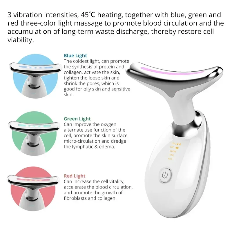 Face Neck Lifting Massage EMS Microcurrent LED Photon Firming Rejuvenating Anti Wrinkle Thin Double Chin V-Face Beauty Device