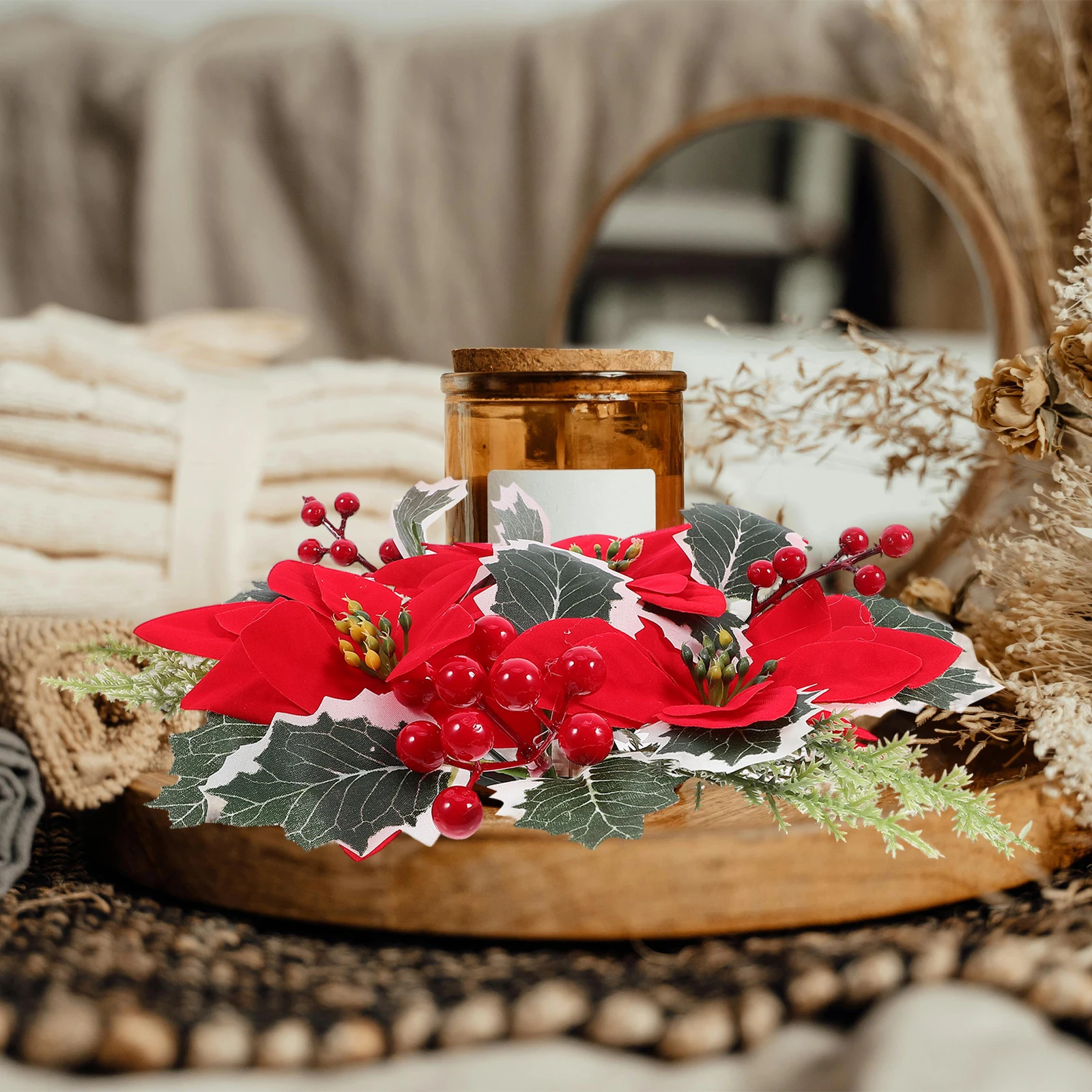 

Candlestick Ornament Artificial Poinsettia Picks Plastic Centerpiece Decorations Christmas Ring Wreaths Holiday Decor