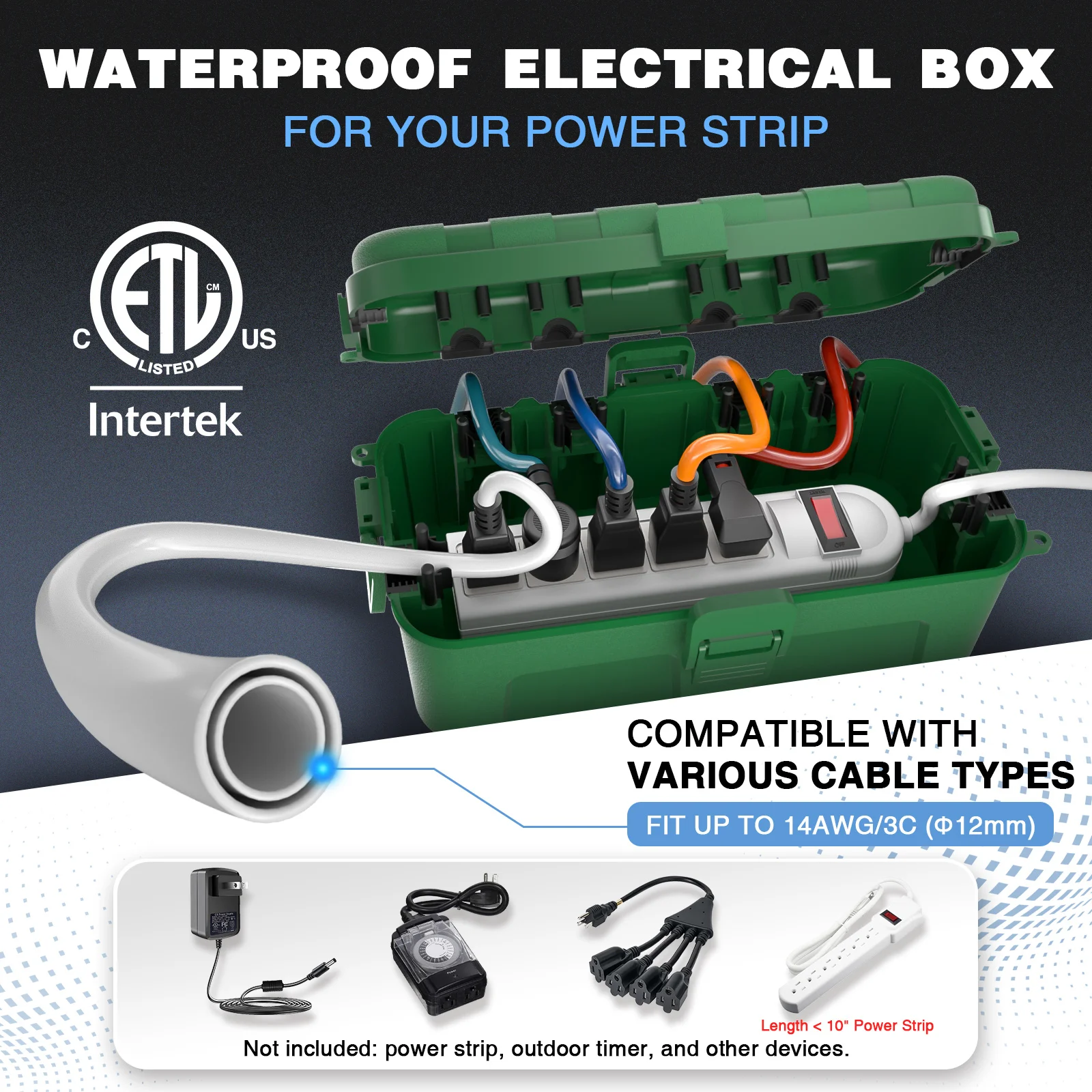 Medium Outdoor Waterproof Electrical Box IP54 29x13x10cm for Extension Cord & Power Plug Weatherproof Holiday Decorative Storage