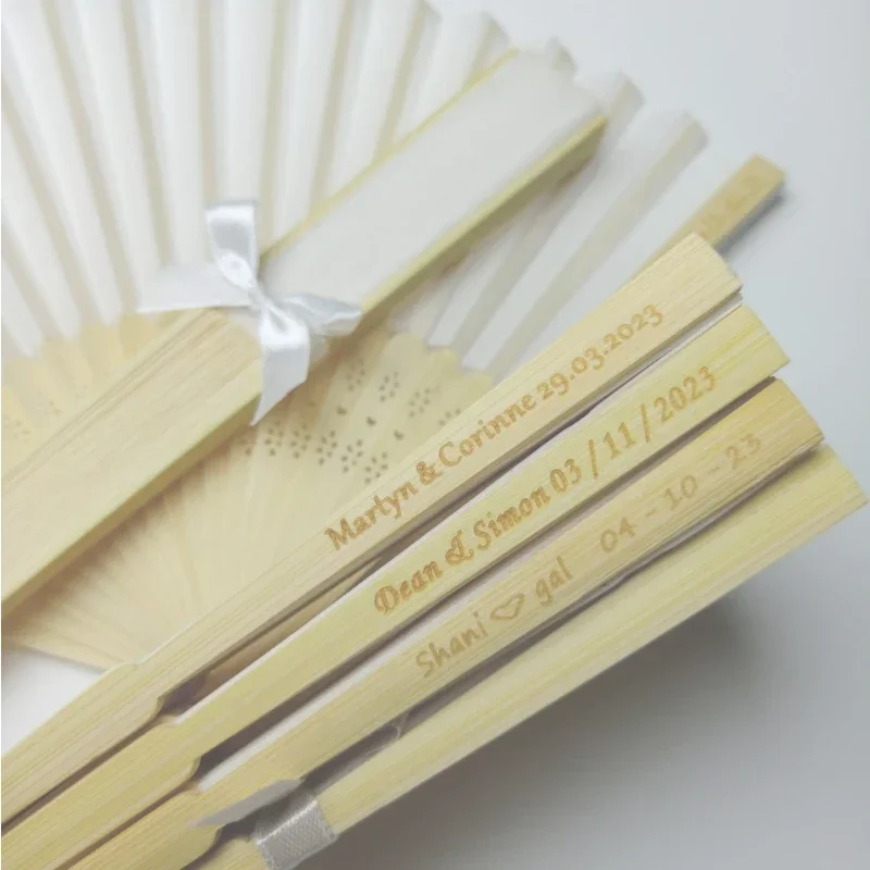 20/70 engraved personalised bow silk hand fans wedding folding fans vintage fans customised wedding favours