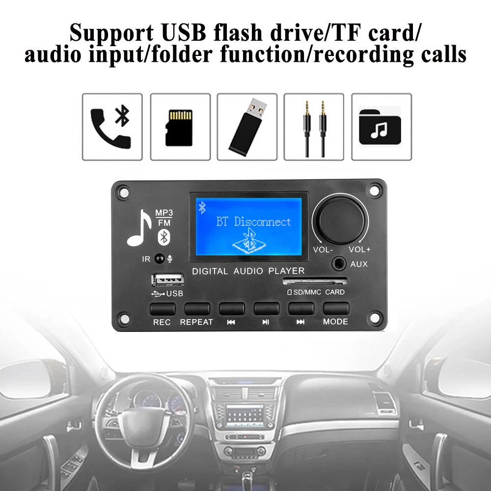 Immagine 6: Scheda Decoder Bluetooth MP3 WMA KEBIDU, Lettore MP3 Wireless 12V per Auto con Schermo LCD, Modulo Audio USB TF AUX FM