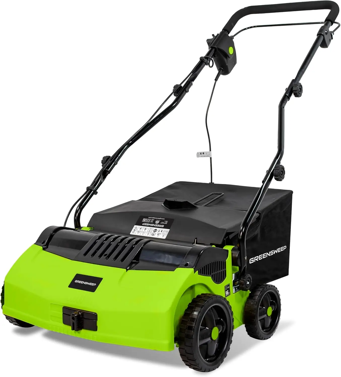 Grass Electric Sweeper Rake Vacuum 45L Collection Bag,5 Adjustable Heights, Foldable Handle