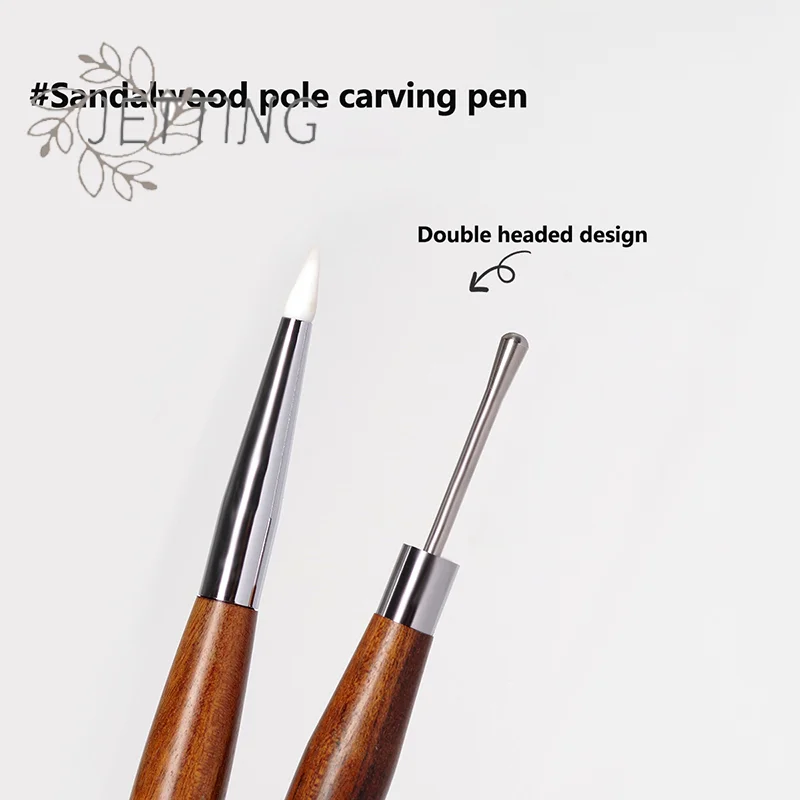 Hot Wood Double Headed Nail Art Silicone Brush Carving Flower Painting Pen DIY Manicure Tools Stainless Steel Glue Mixed Pen