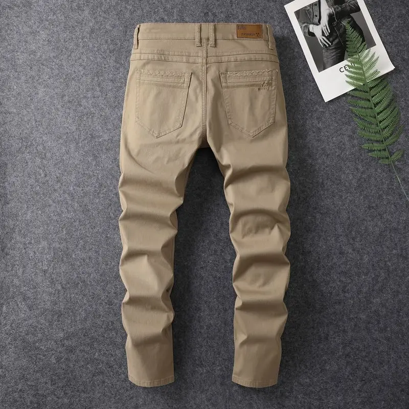 

Solid Color Trendy Trousers Men's Slim Fit Thin 2024 New Versatile Office Daily Street Cotton Overalls Casual Pants