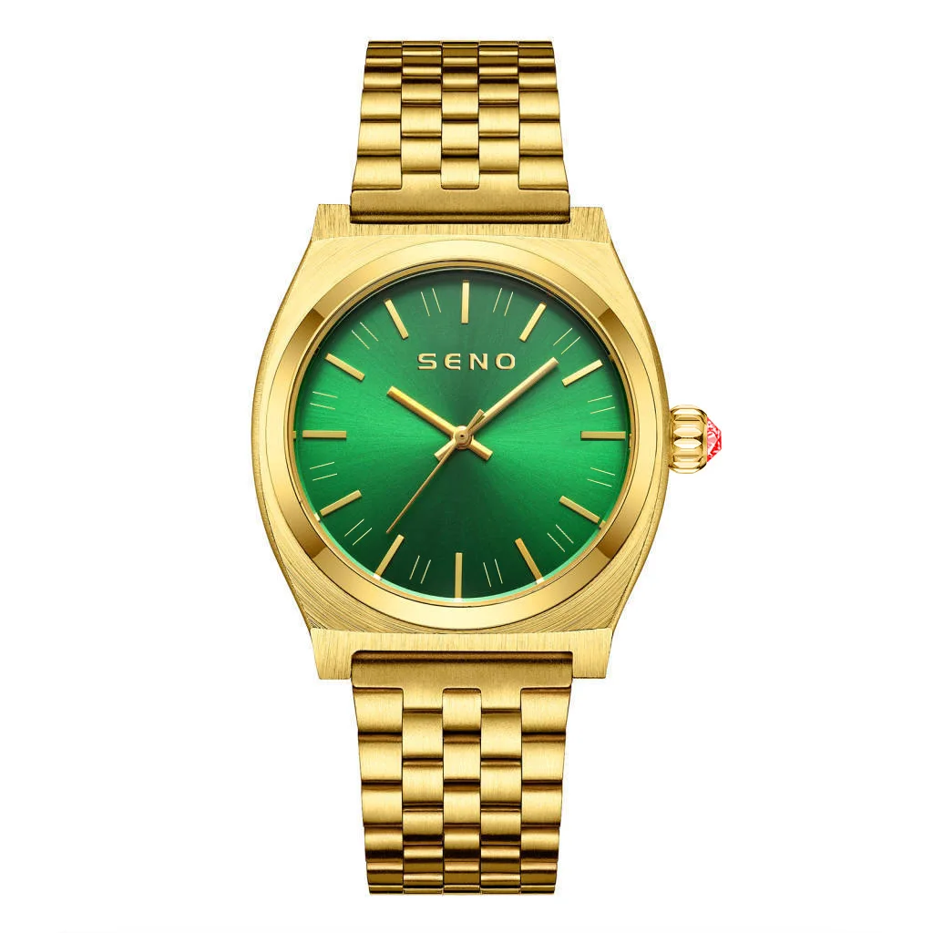 Steel band gold watch green dial men's women's watch ultra-thin green ghost waterproof business men's watch