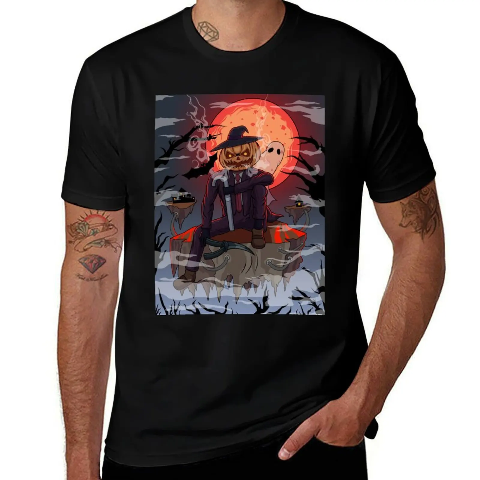 

Jack with ghost and bat T-Shirt funny costumes graphic t shirt vintage graphics summer clothes plus size men clothing