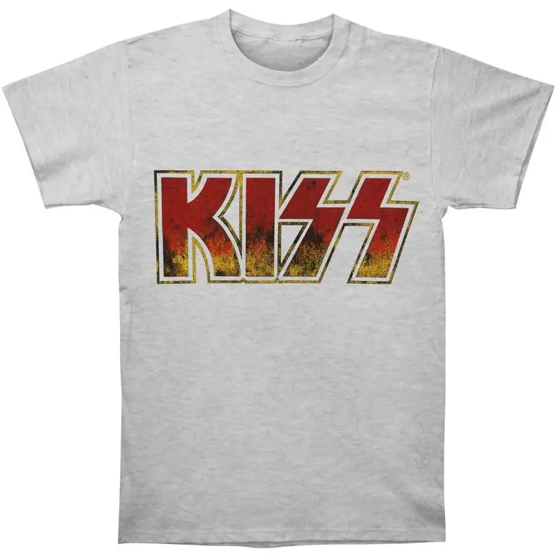 

Мужская футболка узкого кроя с винтажным классическим логотипом KISS, большая серая