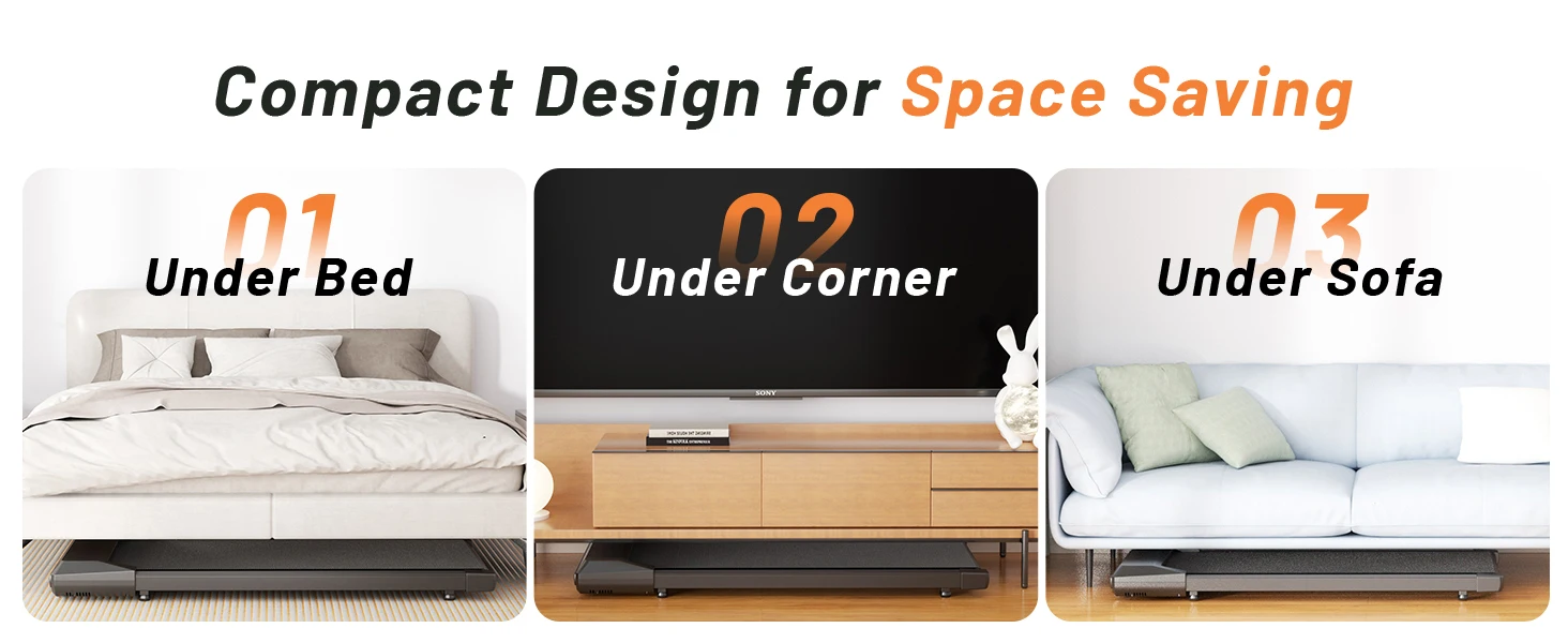 Superun 2 in 1 Portable 90 cm(35.43 in) Belt Under Desk Treadmill Walking Pad Treadmill, 2.2HP Walking Treadmills for Home Black