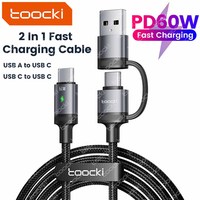 Toocki 2 in 1 Type C Cable For iPhone 15 Pro iPad Macbook PD 60W USB Type C Cable For Xiaomi Samsung C To C Fast Charging Cable