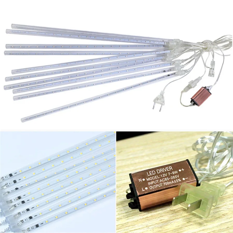 Meteor Shower Light, 8 Tubes LED, Snowfall Light, Waterproof, Glaçon de Noël, Face Falling Rain, Guirxiété, 1 Set, 2 Set, 4Set