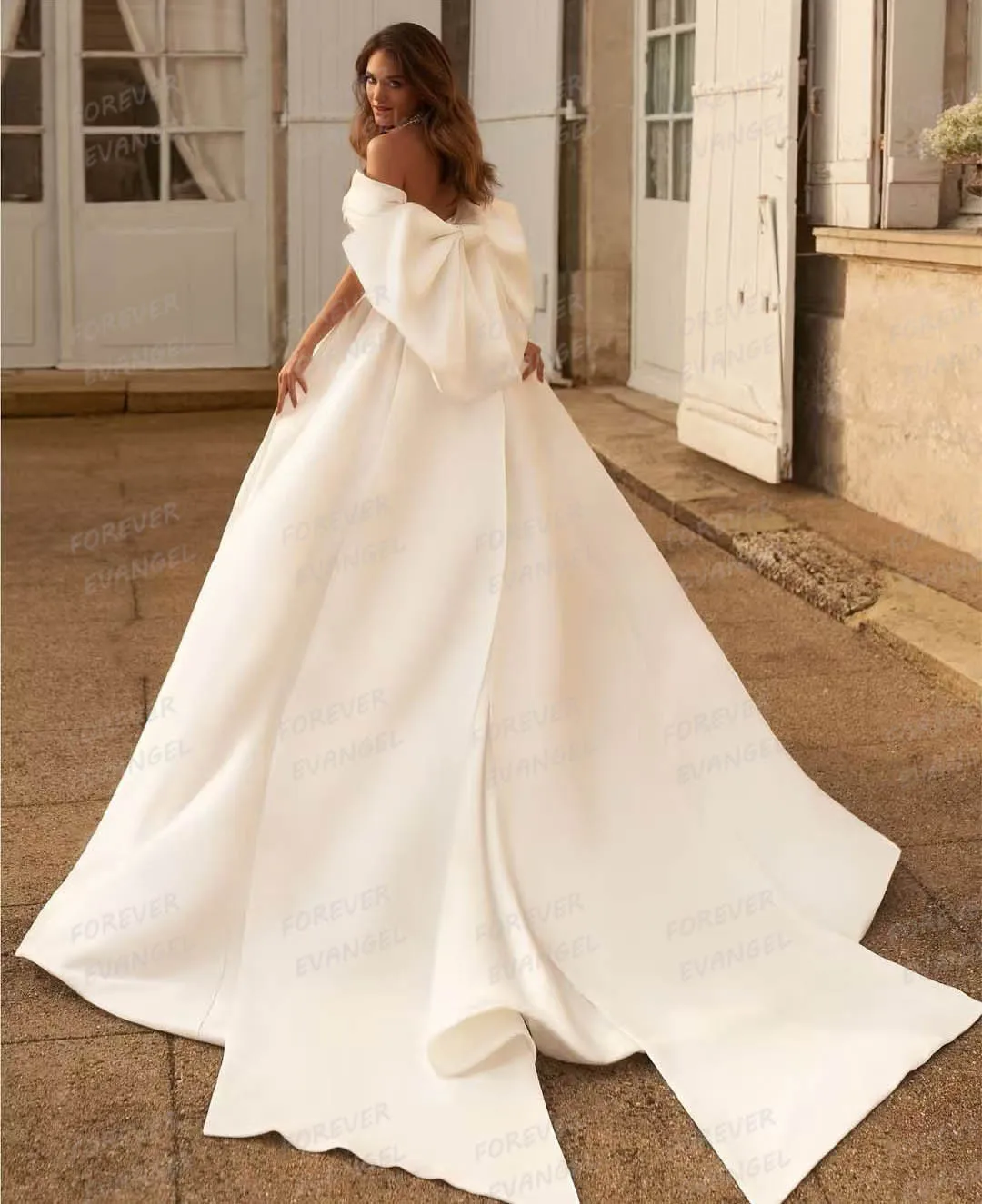 Elegant Bow Wedding Dresses Woman's A Line Sexy Sleeveless Off Shoulder High Split Backless Bride Gowns Satin Vestidos De Novias