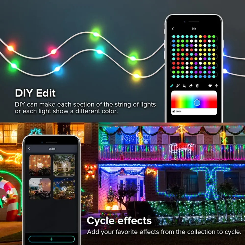 RGB LED Curtain Lights, Smart Decorative Strip Lights, App & Music Control, IP65 Waterproof, Outdoor Christmas Decoration