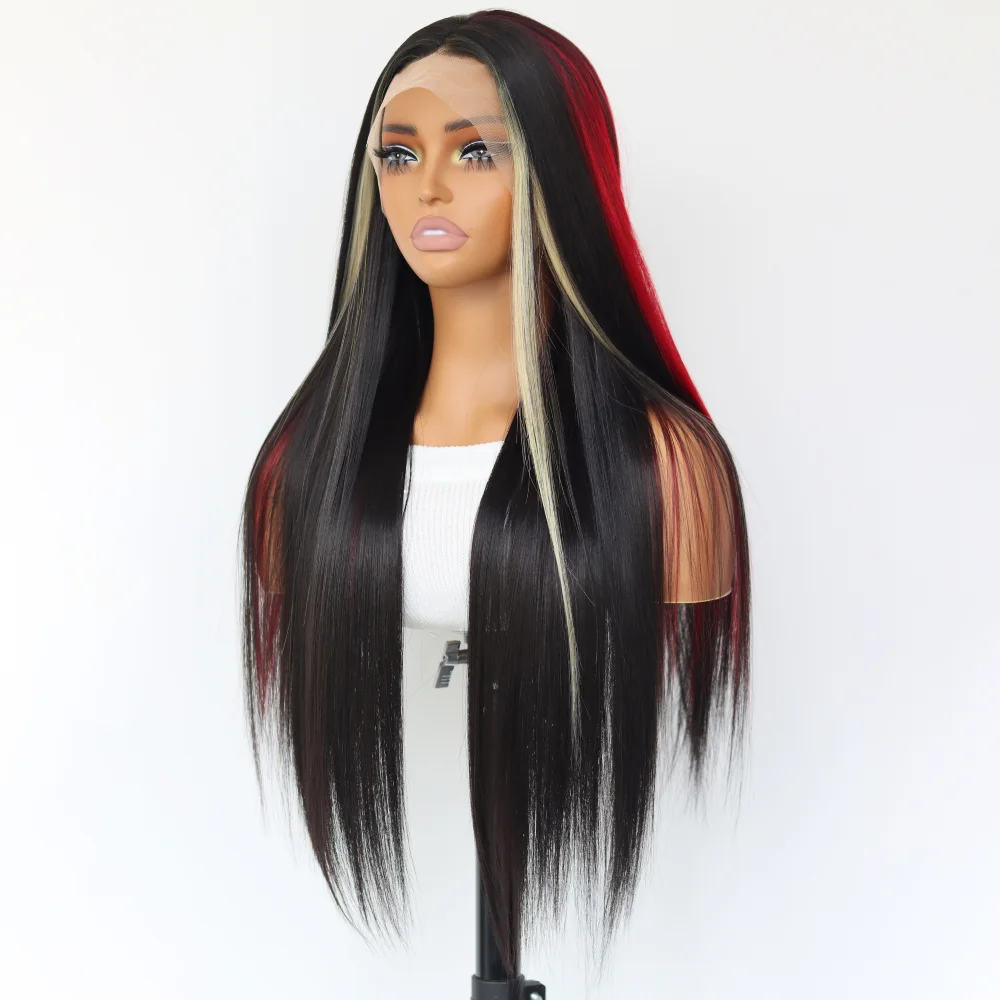 24Inch Straight Fashion Highlights wig 13×4 Transparant Lace Front Wigs  Pre plucked Glueless Wig For Women