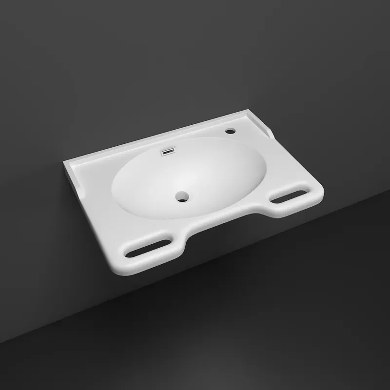 Modern Wall Mounted Bathroom Sink Artificial Stone Basin with Support Handle for Hospital Sanatorium Use