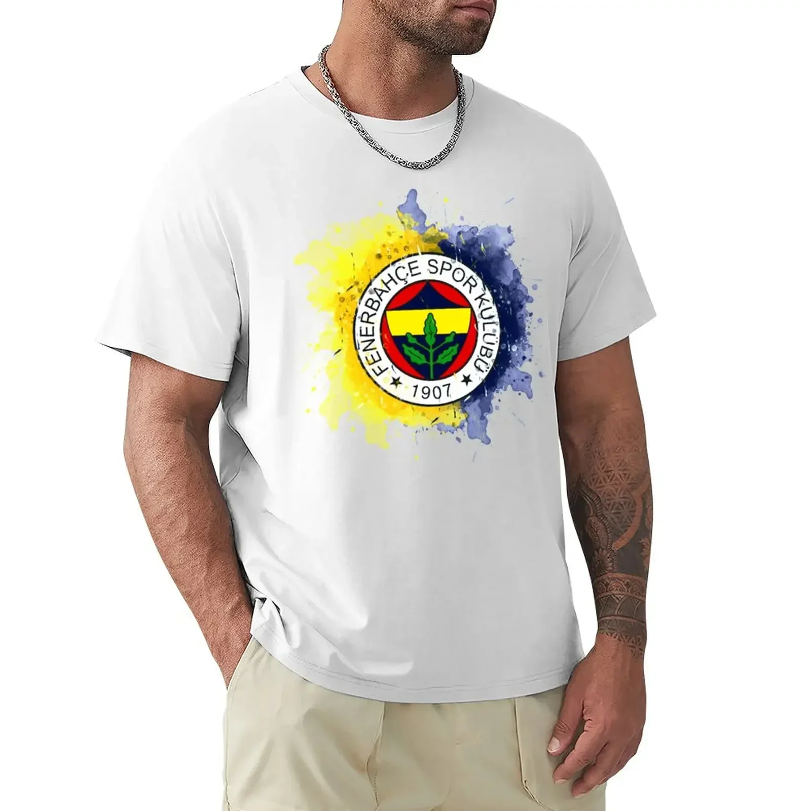 Fenerbahce Istanbul watercolor design T-Shirt cat shirts heavyweight t shirts men clothings vintage Cotton Short Sleeve 2024