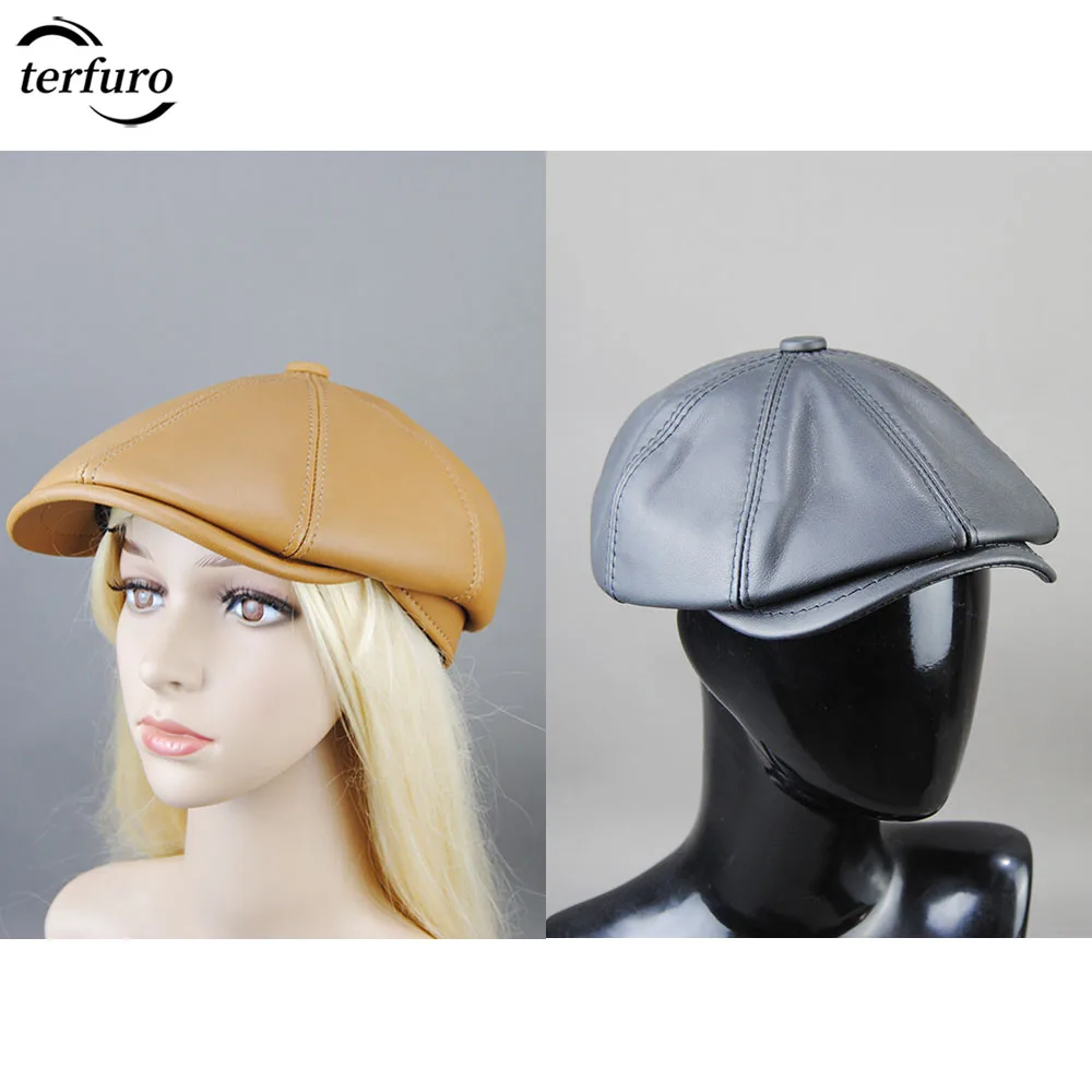 Women's And Men's True Cowhide Leather Short Brim Duck Baseball Cap Tongue British Vintage  Boina Versatile Artist Octagonal Hat