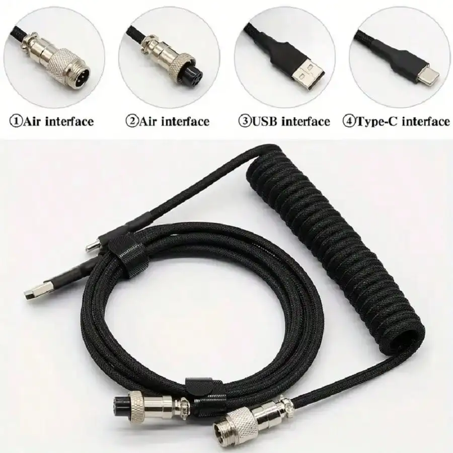 Spiralkabel über USB C auf USB A, mechanisches Tastaturkabel, 1,5 m, Metall, geflochten, für Gaming-Tastaturen, Zinklegierung, langlebig