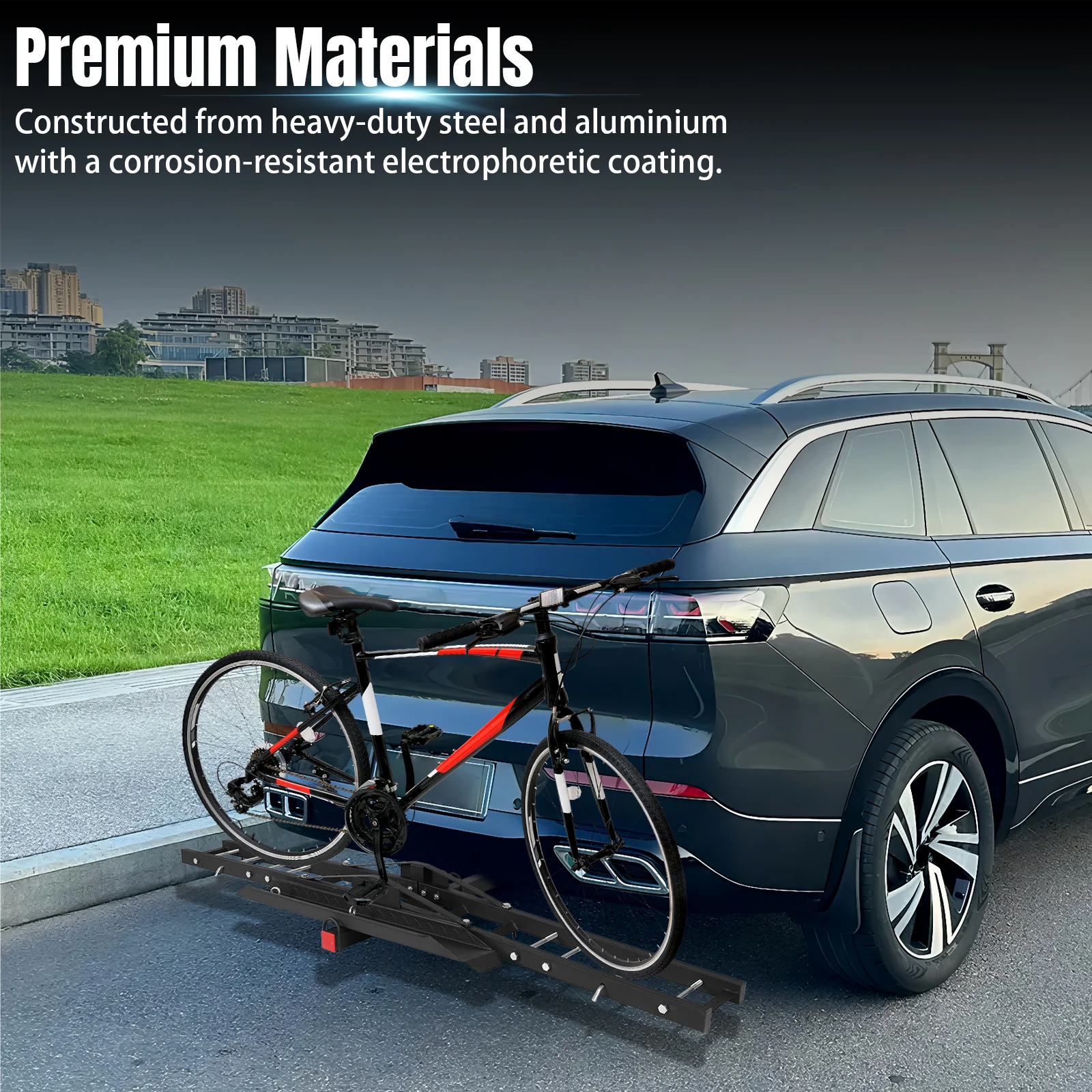 

Motorcycle Hitch Carrier Anti Tilt Universal Motorcycle Rack Ramp Foldable Electric Bicycles Racks for SUVs Cars Trucks Vans