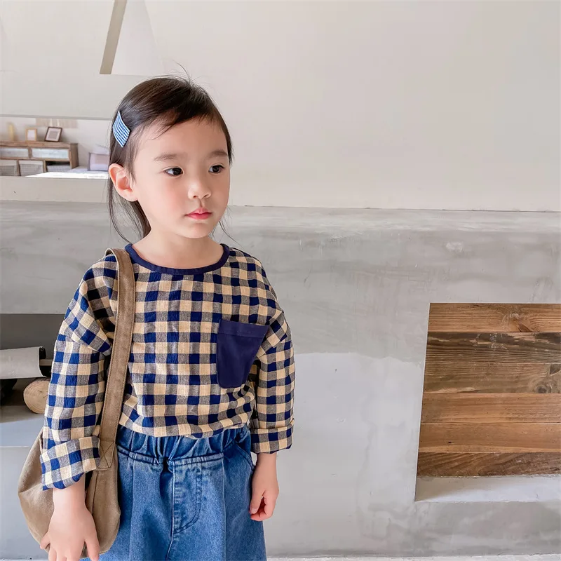 

Childrens Top 2026 Spring New Korean Checkered Shirt Soft and Comfortable Daily Western Style Casual Versatile