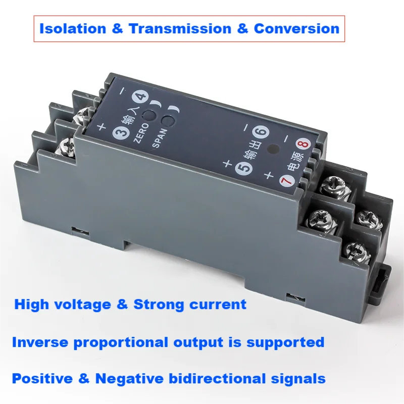 

DC Galvanic Signal Isolator Transmitter 0.1%F.S 4-20mA 0-10V 0-5V DC24V DC12V Power Supply Voltage Current Signal Converter