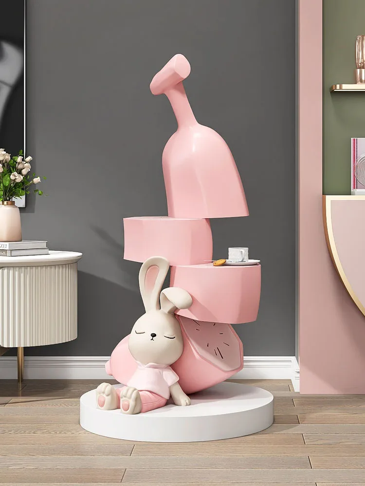 80cm Pink Banana Rabbit Floor Decoration Sculpture Home Living Room Sofa Side Shelf Bedroom Storage Shelf Decoration Statue Gift