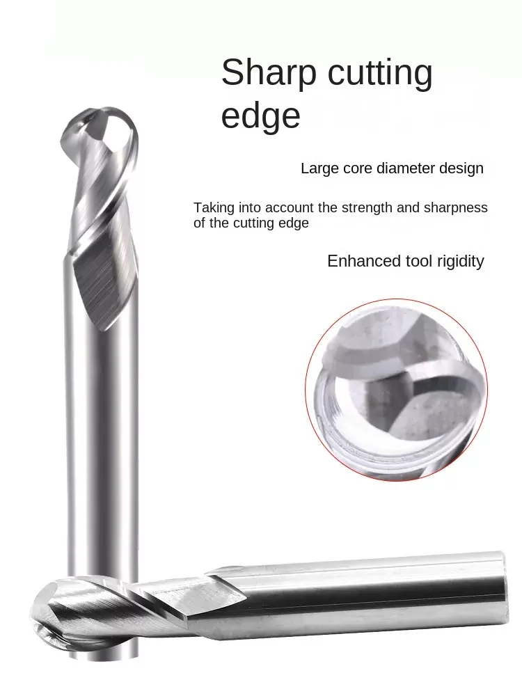 Two Flute HRC55 Ball Nose Tungsten Steel Hard Alloy Special For Stainless Steel, Steel, Aluminum R-Milling Cutter