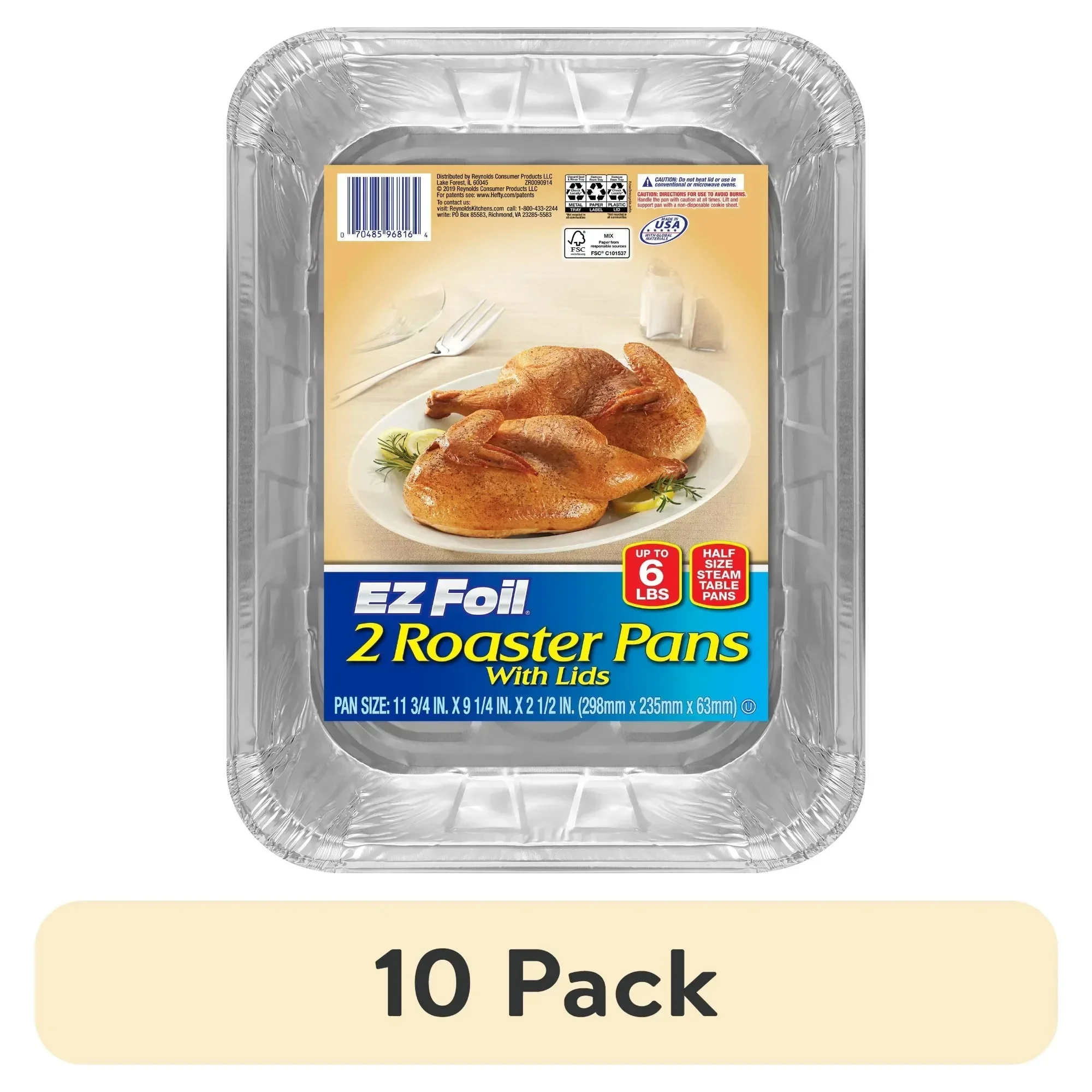 

(10 pack) Foil Roaster Pans with Lids, Up to 6 Pound Capacity, 2 Count