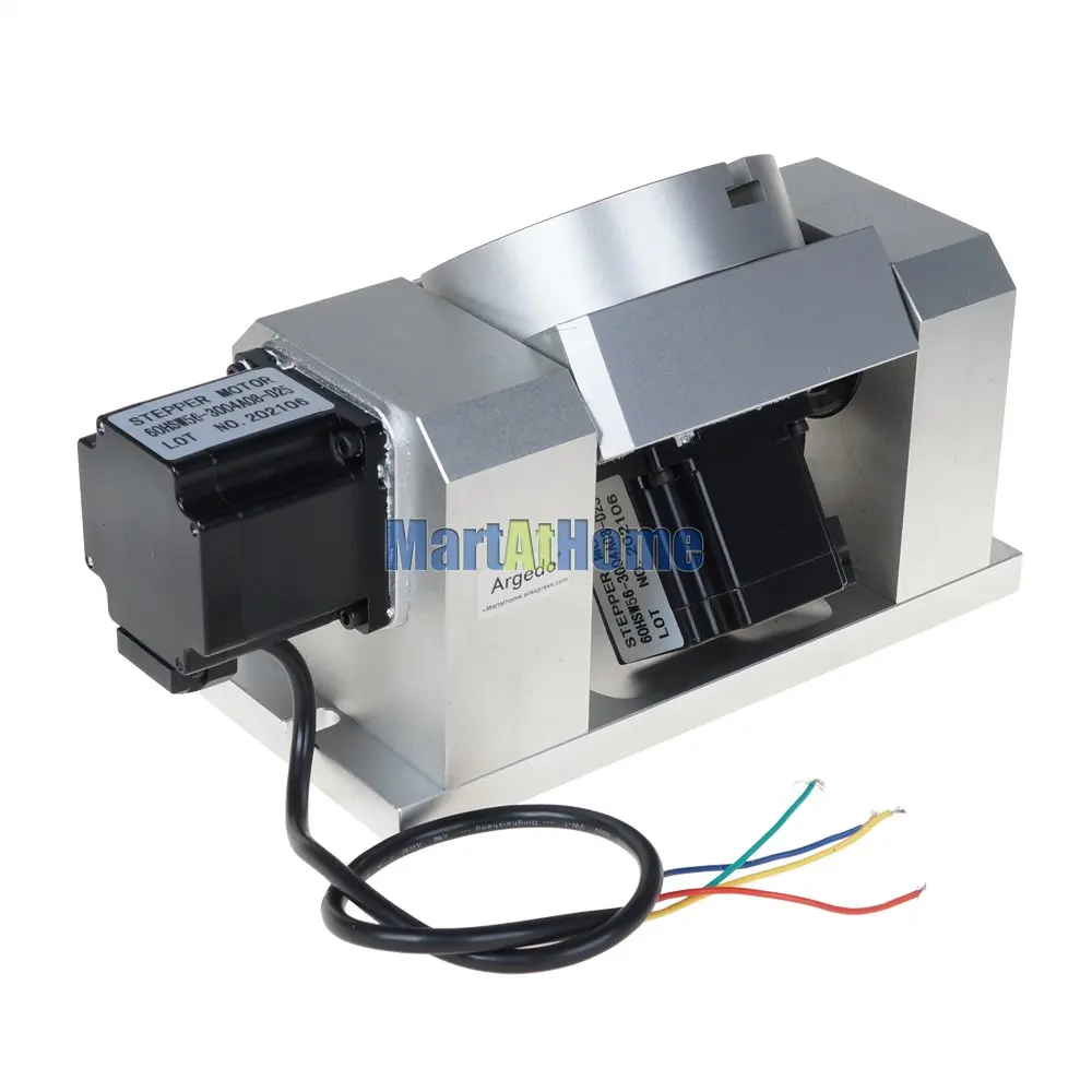 CRA902 CNC Router Machine Rotary Indexer Table 4th & 5th Rotational Axis with Chuck & 60 2-Phase Stepper Motor, Harmonic Gearbox