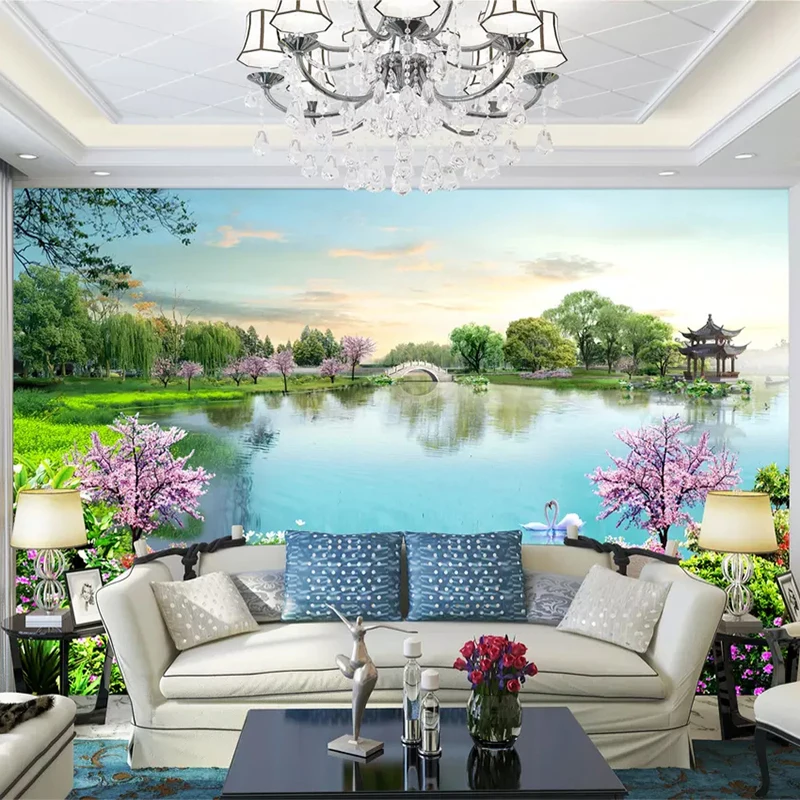 Customized products Beautiful lake water Mural Wallpaper 3D Nature Landscape Living Room Tourist Scenic Spot Background Wall 8d