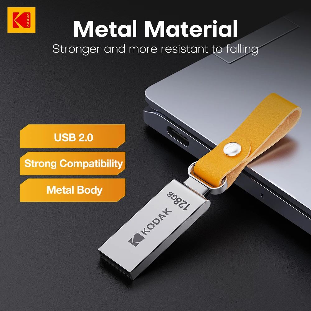 

KODAK USB Flash Drive 32 ГБ 64 ГБ Pendrive 128 ГБ Memory Stick Металлический жесткий диск с кожаным ремешком Флешка-накопитель для ПК, ноутбука, автомобиля