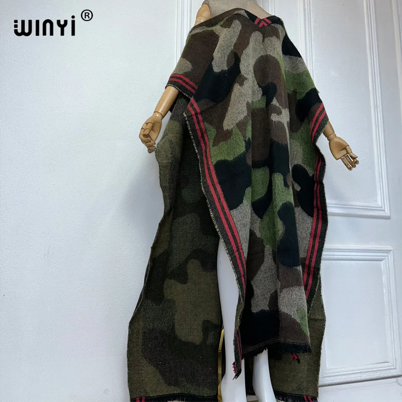 WINYI camouflage colour African women winter long down poncho abaya dubai luxury party dress shawl cape poncho for women luxury