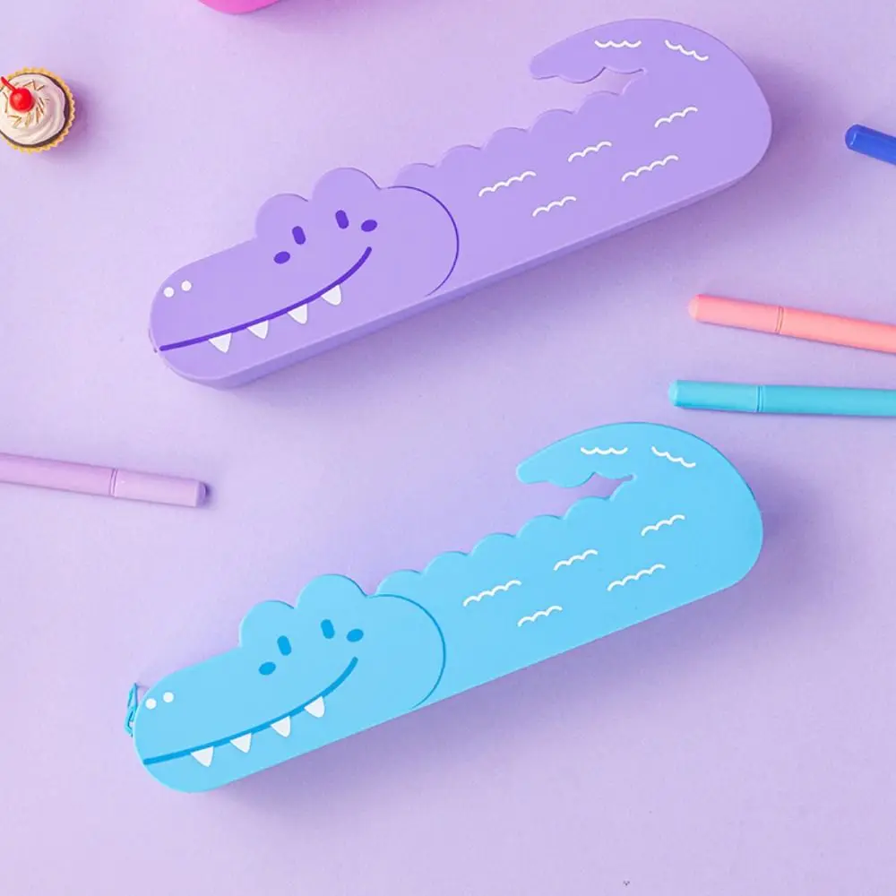 الإبداعية التمساح شكل مقلمة سعة كبيرة سيليكون صندوق أدوات مكتب الكرتون المحمولة حقيبة التخزين طالب #2