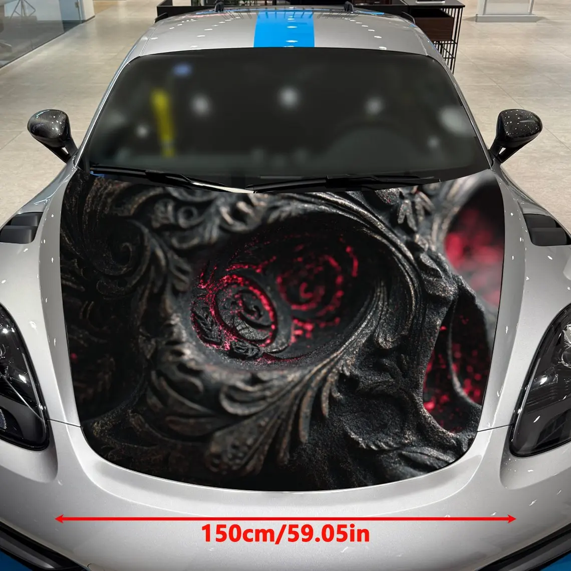 Crystal Eye Skull Car Hood Sticker, Roll Packaging, Fashionable Design, Suitable For Most Vehicles, Stylish Car Decoration, Engi