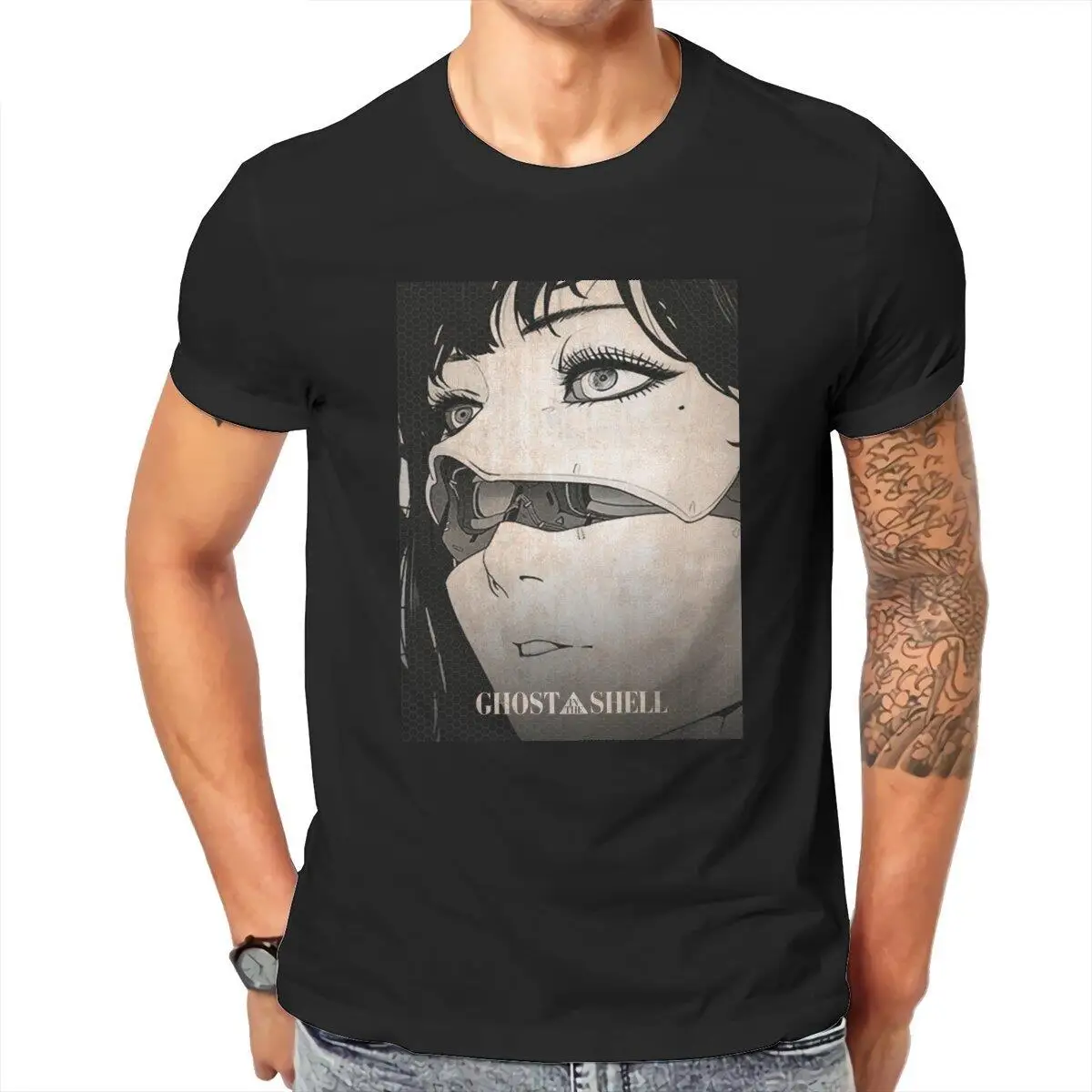 

Ghost in the Shell T Shirts Men Cotton Vintage T-Shirt O Neck Robot Girl Tee Shirt Short Sleeve Clothes Birthday Gift