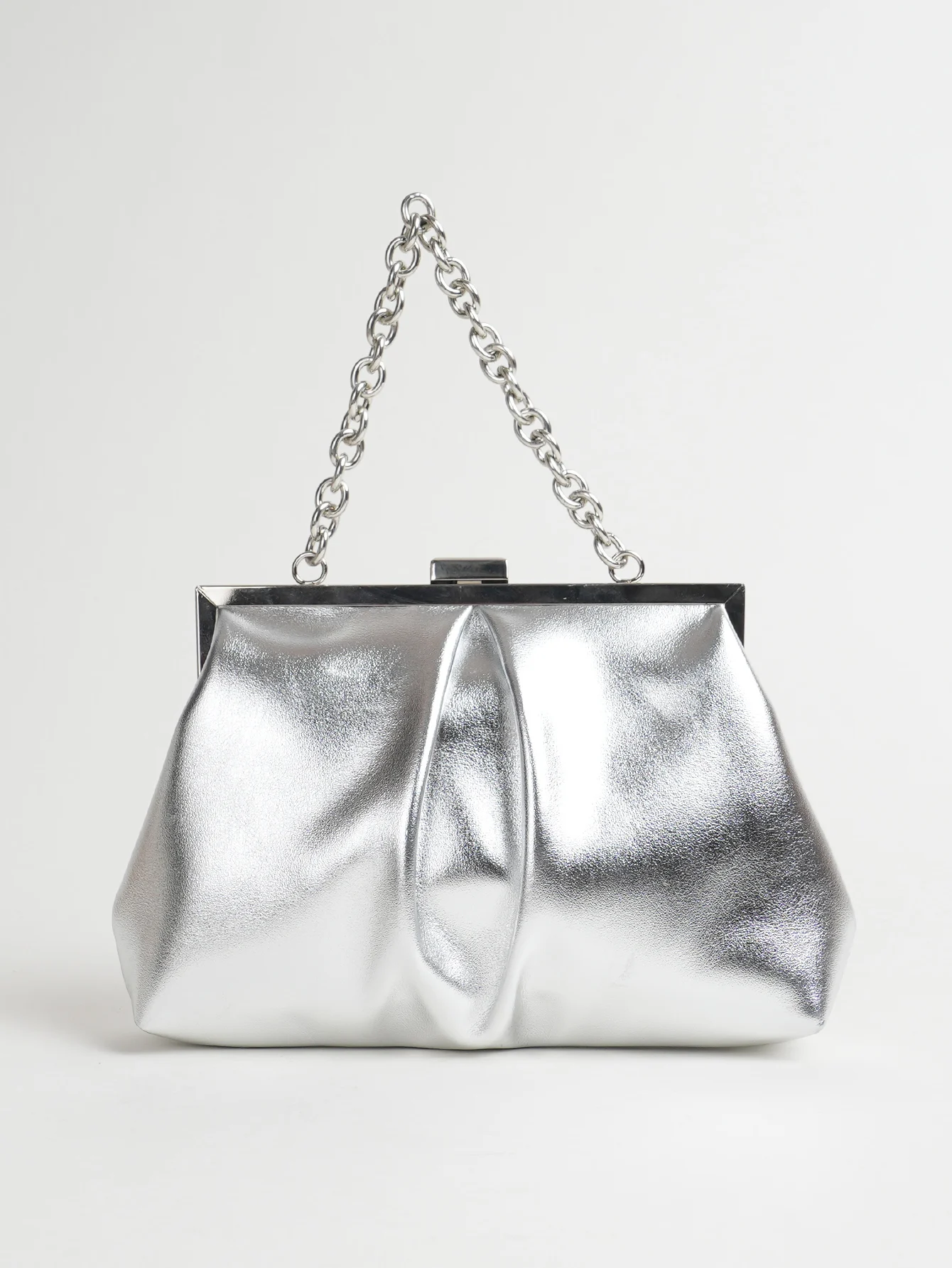 

1 PC Matallic PU Leather Elegant Pleated Kiss-Lock Closure Evening Bag,Shinny Metal Chain Holder Frame Cross Body Clutch Bag,Kis
