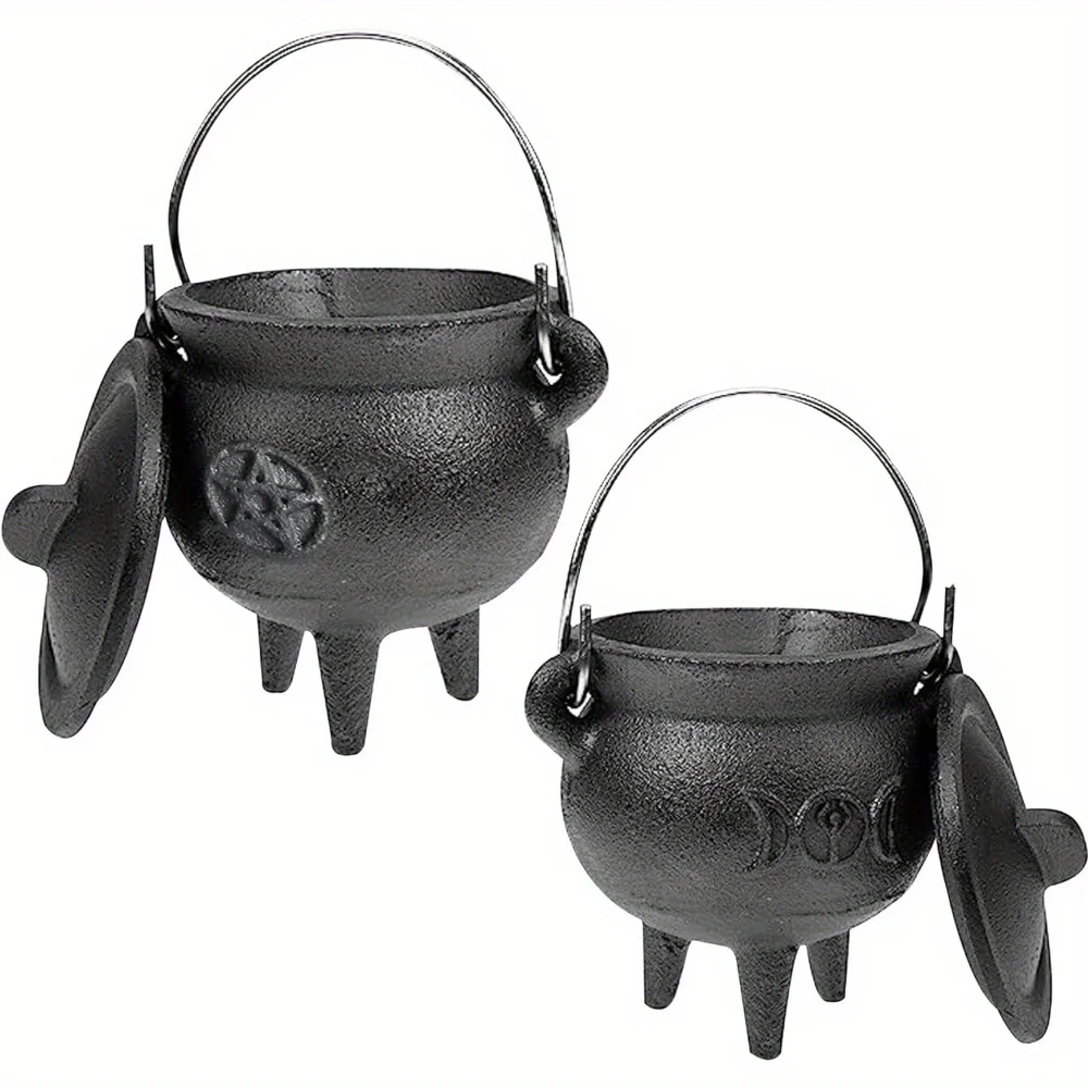 

Cauldron Cast Iron Witchcraft Cast Cauldron with Lid And Carry Handle for Spells, Halloween Decoration Or Incense Burning Classi
