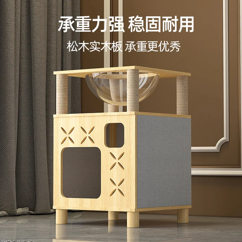 

Cat nest climbing cat scratching board multi-functional double-layer villa integrated solid wood board cat house wear-