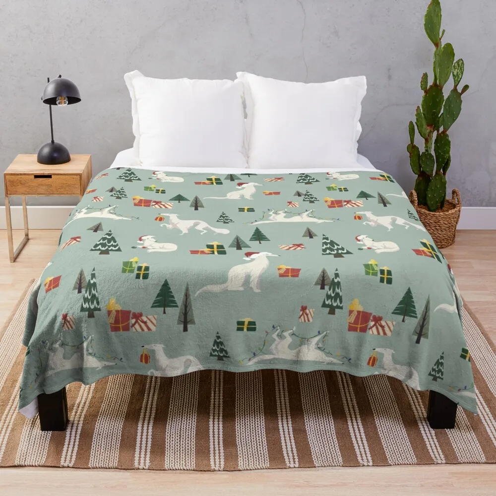 

Borzoi Holiday Pattern Throw Blanket Camping Blanket Multi-Purpose Luxury Designer Blanket