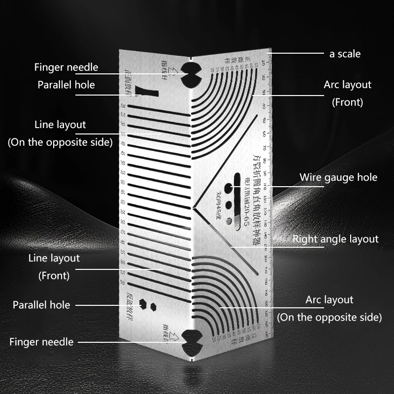 1PCS Angle & Arc Marking Tool,Adjustable Linear Arc Dual-Purpose Scriber,Square Tube Bending Tool,Parallel Line Drawing Tool