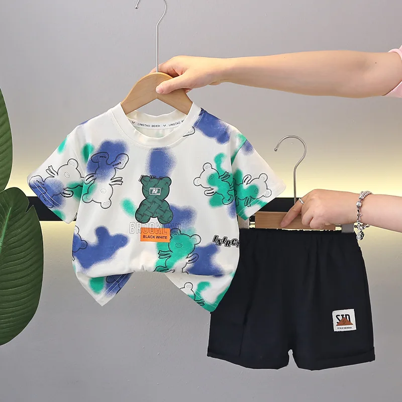 2024 Designer Baby Boy 18 Months Old Summer Clothes for Kids Cartoon Printed Short Sleeve T-shirts and Shorts Boys Outfits Set