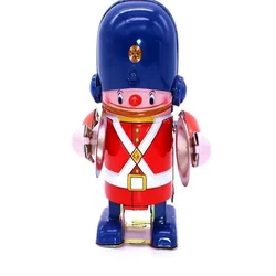 [Funny] Classic collection Retro Clockwork Wind up Metal Walking Tin brass military band robot toy Mechanical toys kids gift